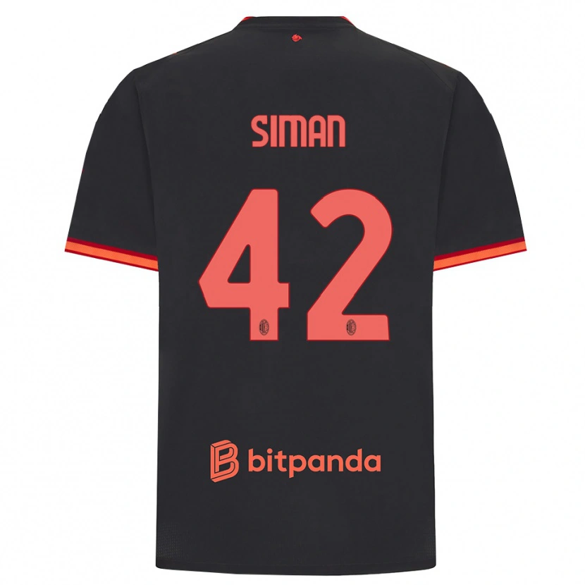 Danxen Børn Alexandru Șiman #42 Sort Rød Tredje Sæt Spillertrøjer 2026/27 Trøje T-Shirt