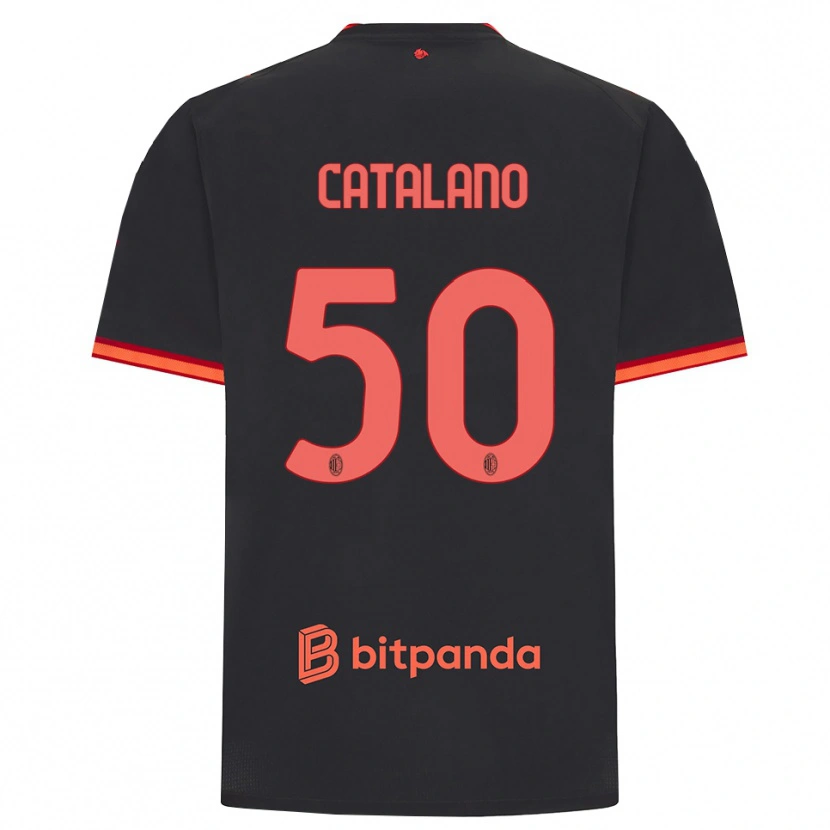 Danxen Børn Alessio Catalano #50 Sort Rød Tredje Sæt Spillertrøjer 2026/27 Trøje T-Shirt