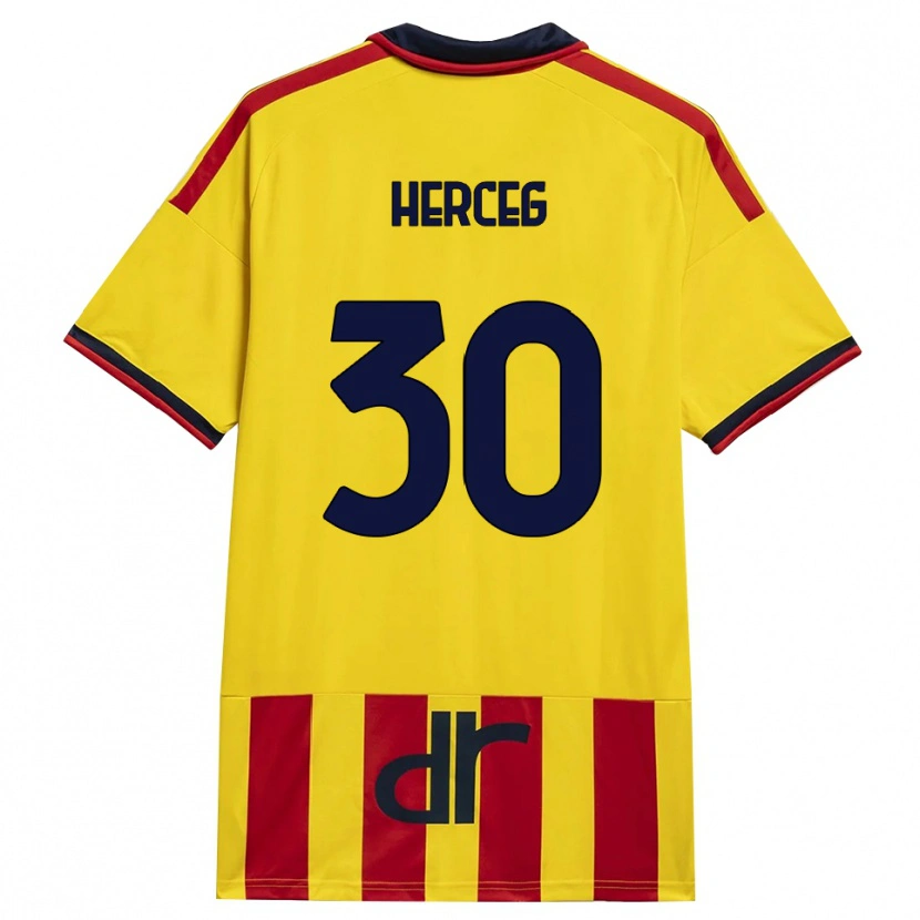 Danxen Mænd Lovro Herceg #30 Gul Rød Hjemmebane Spillertrøjer 2026/27 Trøje T-Shirt