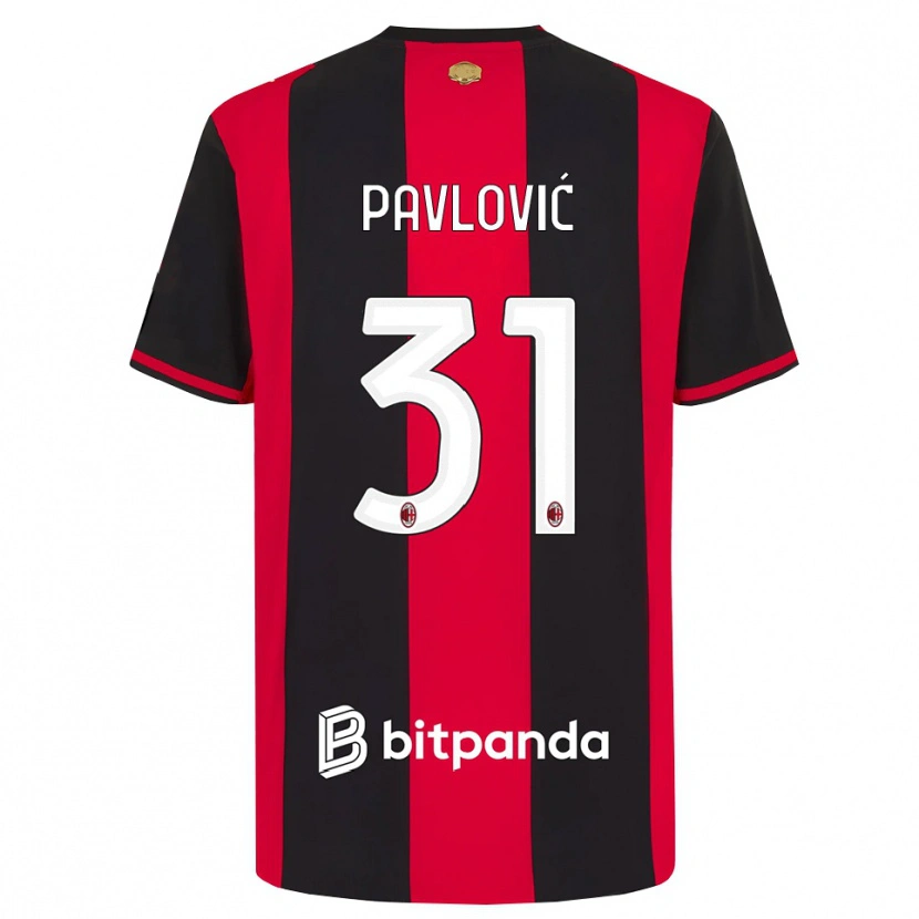Danxen Mænd Strahinja Pavlović #31 Rød Sort Hvid Hjemmebane Spillertrøjer 2026/27 Trøje T-Shirt