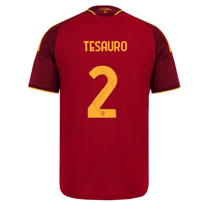 Danxen Mænd Emanuele Tesauro #2 Rød Gylden Gul Hjemmebane Spillertrøjer 2026/27 Trøje T-Shirt