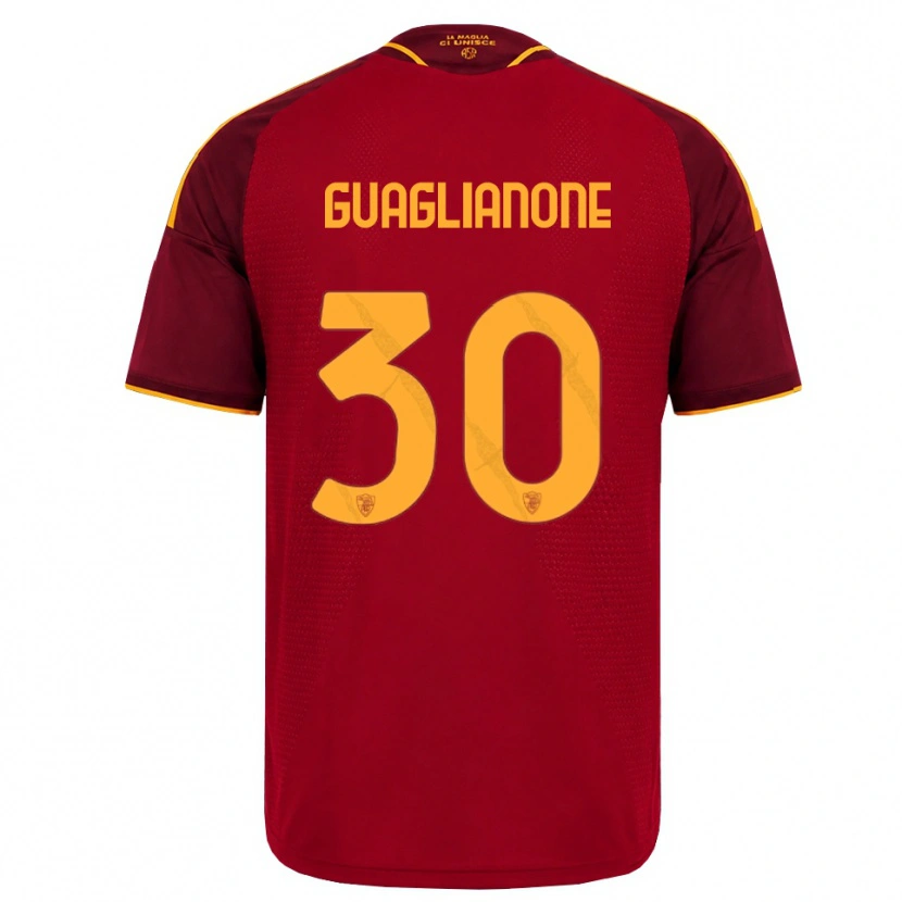Danxen Mænd Mattia Guaglianone #30 Rød Gylden Gul Hjemmebane Spillertrøjer 2026/27 Trøje T-Shirt