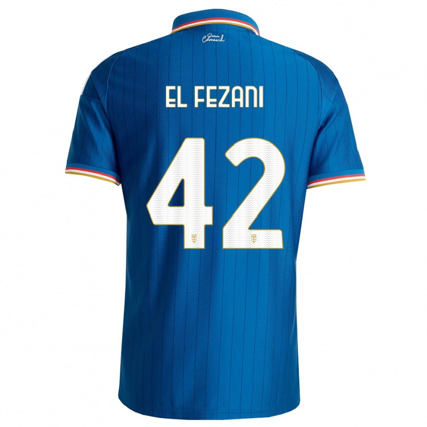 Danxen Mænd Mohamed El Fezani #42 Blå Hvid Rød Hjemmebane Spillertrøjer 2026/27 Trøje T-Shirt