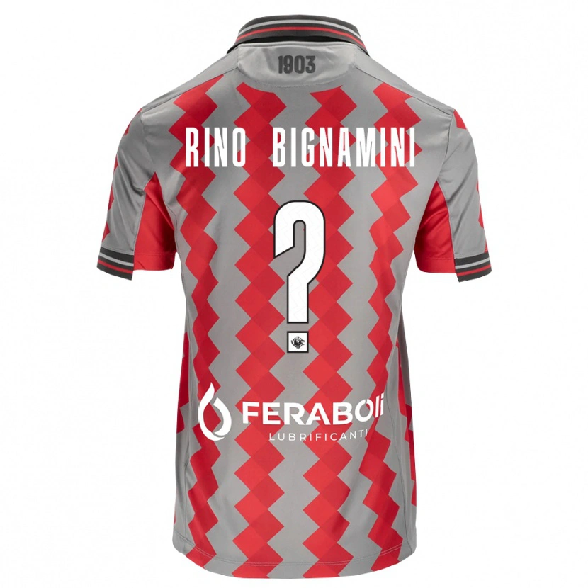Danxen Mænd Filippo Rino Bignamini #0 Grå Rød Hvid Hjemmebane Spillertrøjer 2026/27 Trøje T-Shirt