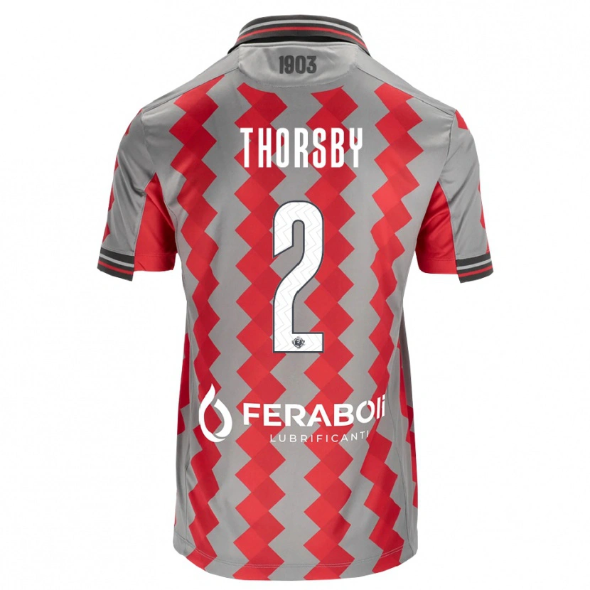Danxen Mænd Morten Thorsby #2 Grå Rød Hvid Hjemmebane Spillertrøjer 2026/27 Trøje T-Shirt