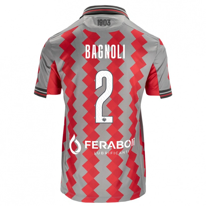 Danxen Mænd Edoardo Bagnoli #2 Grå Rød Hvid Hjemmebane Spillertrøjer 2026/27 Trøje T-Shirt