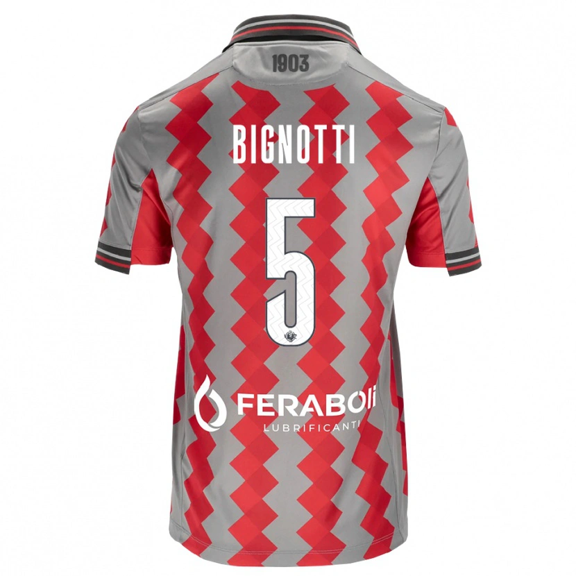 Danxen Mænd Francesco Bignotti #5 Grå Rød Hvid Hjemmebane Spillertrøjer 2026/27 Trøje T-Shirt