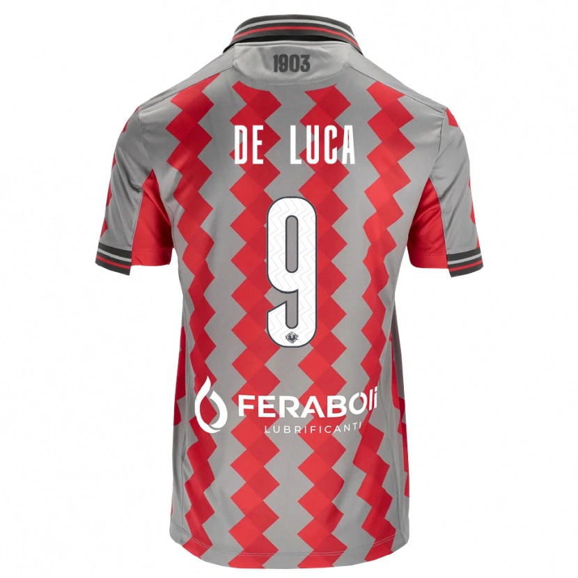 Danxen Mænd Manuel De Luca #9 Grå Rød Hvid Hjemmebane Spillertrøjer 2026/27 Trøje T-Shirt