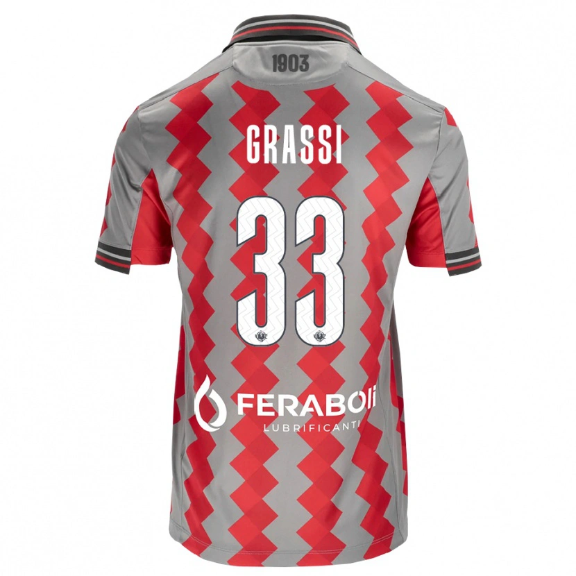 Danxen Mænd Alberto Grassi #33 Grå Rød Hvid Hjemmebane Spillertrøjer 2026/27 Trøje T-Shirt