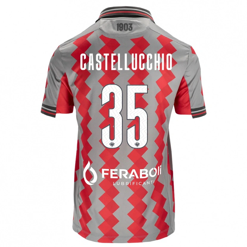 Danxen Mænd Gabriele Castellucchio #35 Grå Rød Hvid Hjemmebane Spillertrøjer 2026/27 Trøje T-Shirt