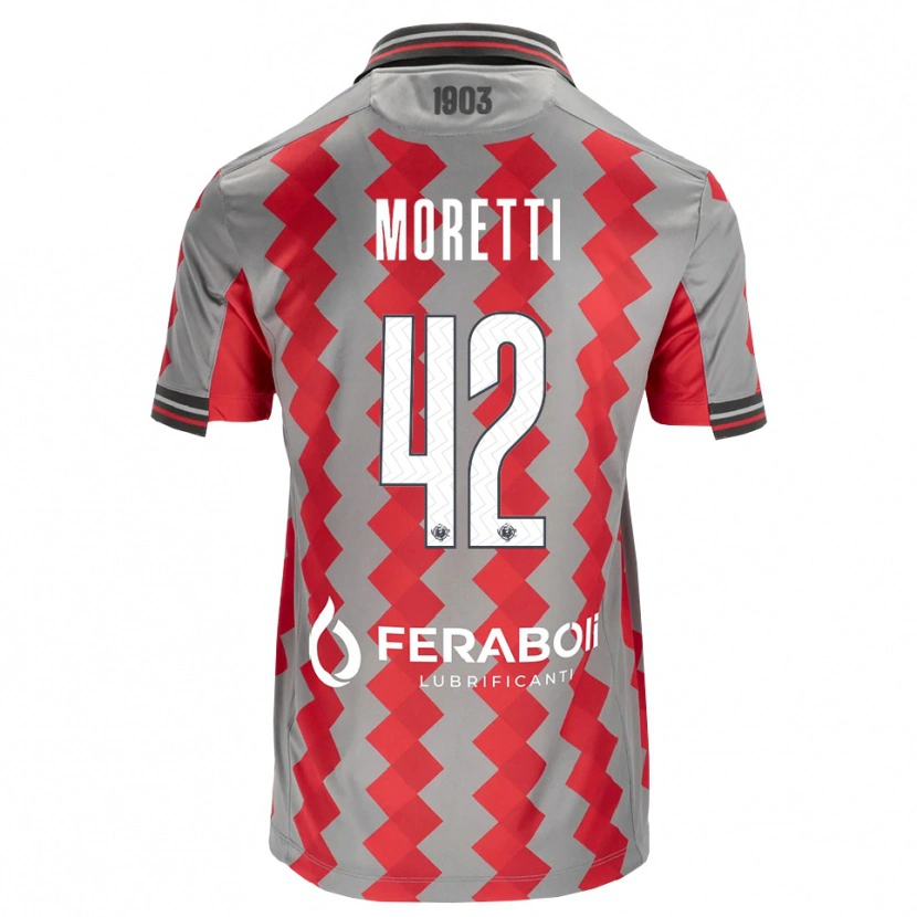 Danxen Mænd Lorenzo Moretti #42 Grå Rød Hvid Hjemmebane Spillertrøjer 2026/27 Trøje T-Shirt