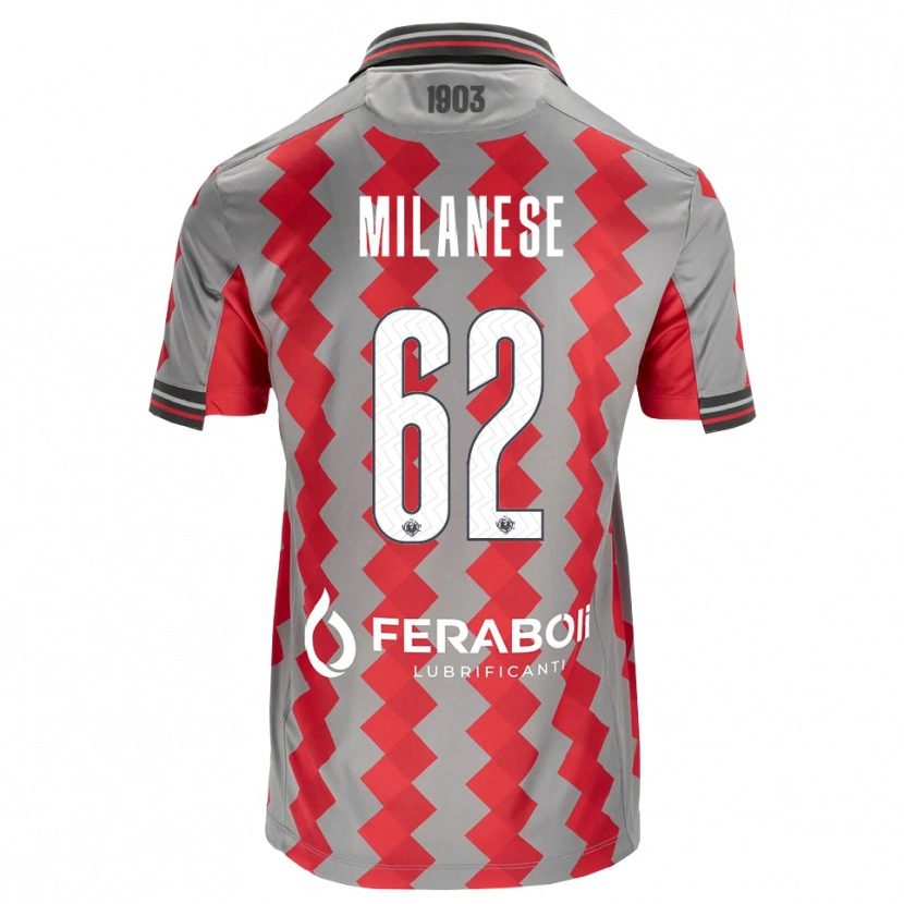 Danxen Mænd Tommaso Milanese #62 Grå Rød Hvid Hjemmebane Spillertrøjer 2026/27 Trøje T-Shirt