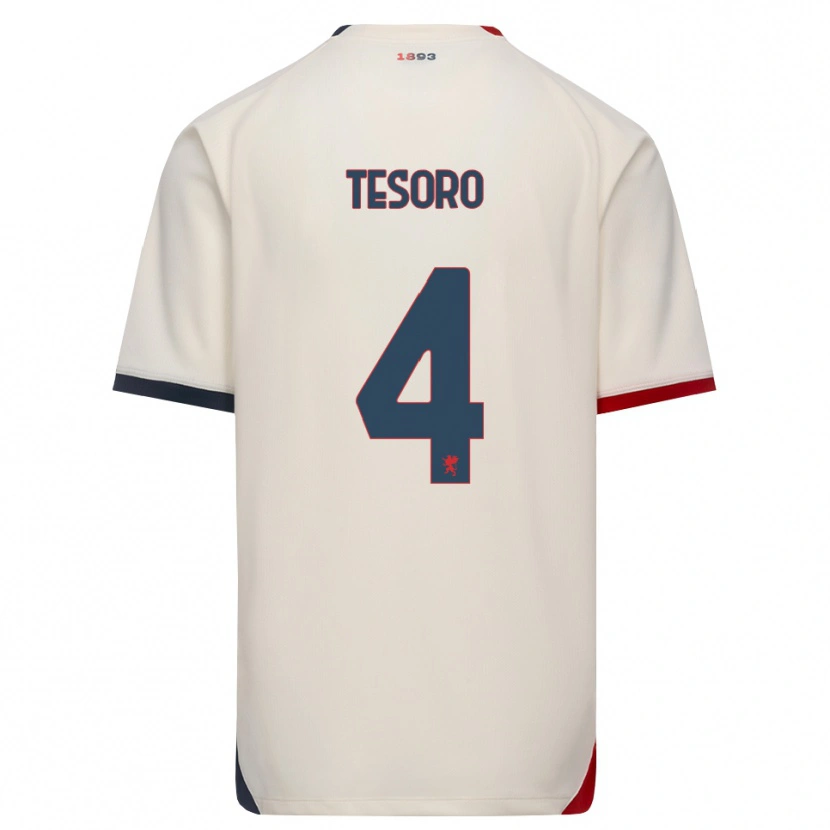 Danxen Mænd Cristian Tesoro #4 Off-White Rød Udebane Spillertrøjer 2026/27 Trøje T-Shirt