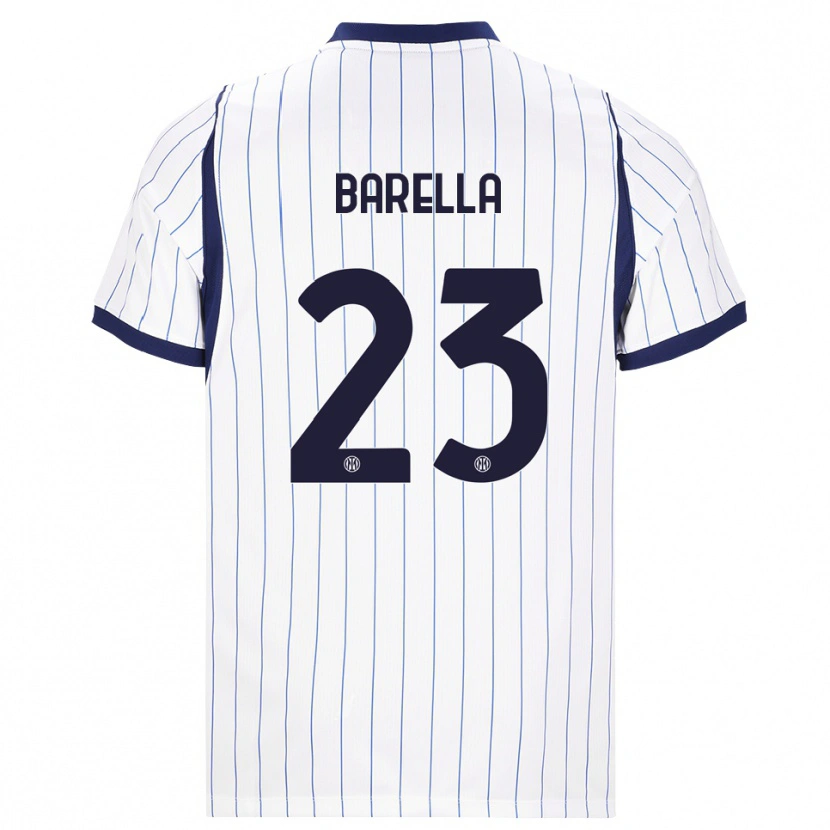 Danxen Mænd Nicolò Barella #23 Hvid Marineblå Udebane Spillertrøjer 2026/27 Trøje T-Shirt