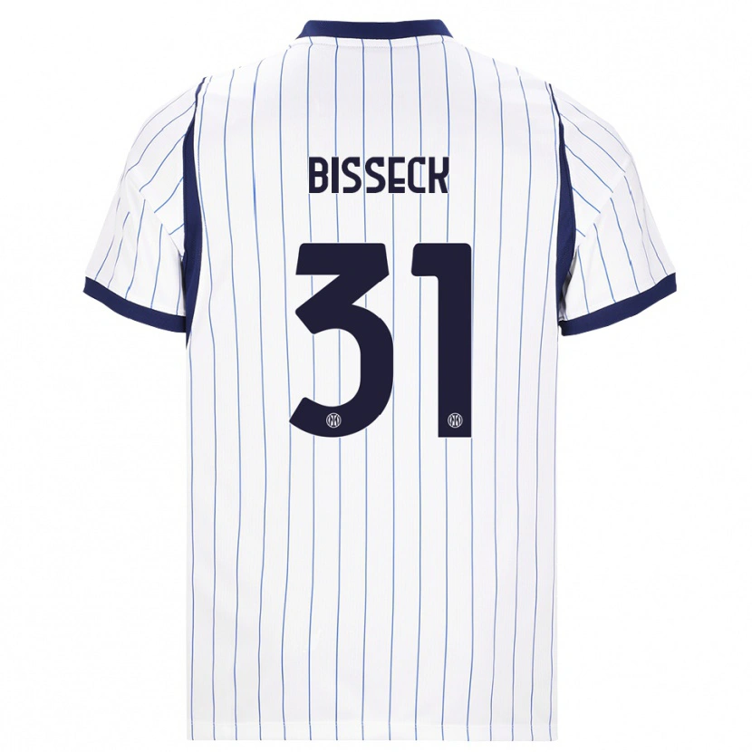 Danxen Mænd Yann Bisseck #31 Hvid Marineblå Udebane Spillertrøjer 2026/27 Trøje T-Shirt