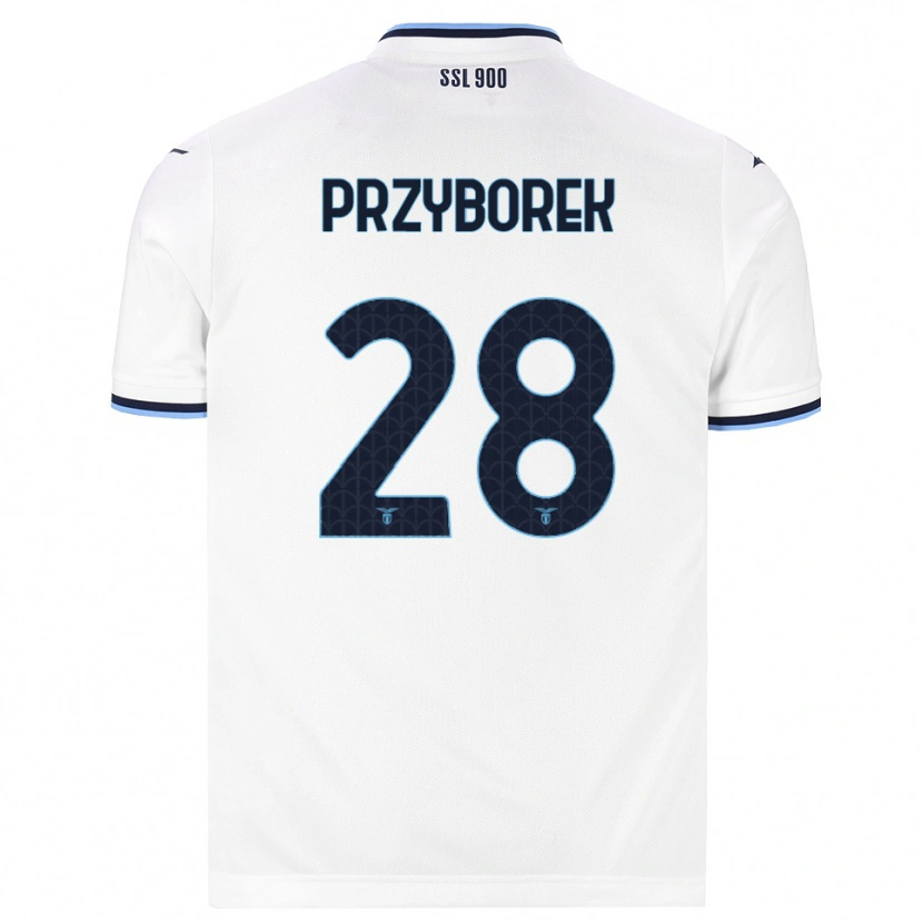 Danxen Mænd Adrian Przyborek #28 Hvid Marineblå Udebane Spillertrøjer 2026/27 Trøje T-Shirt