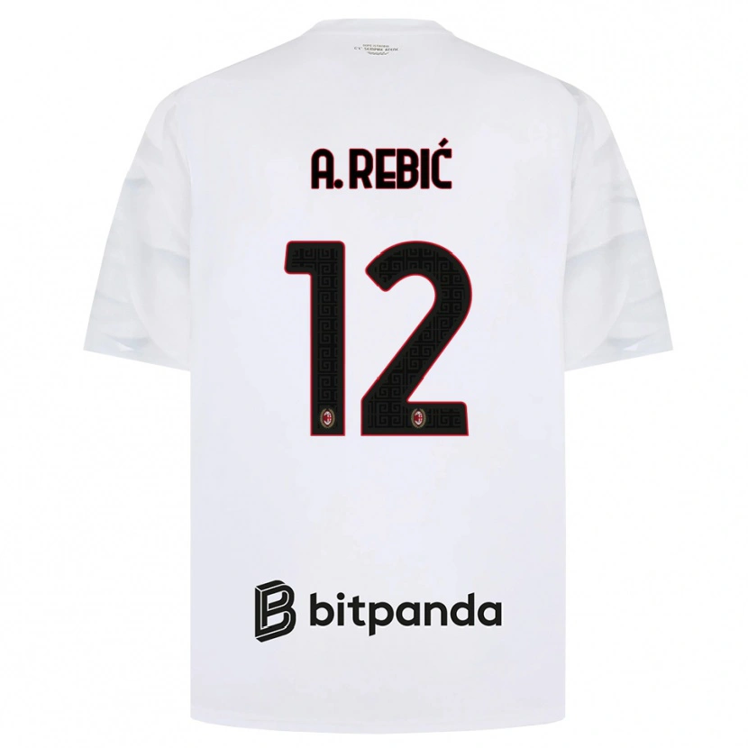 Danxen Mænd Ante Rebic #12 Hvid Rød Sort Udebane Spillertrøjer 2026/27 Trøje T-Shirt