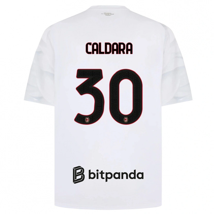 Danxen Mænd Mattia Caldara #30 Hvid Rød Sort Udebane Spillertrøjer 2026/27 Trøje T-Shirt