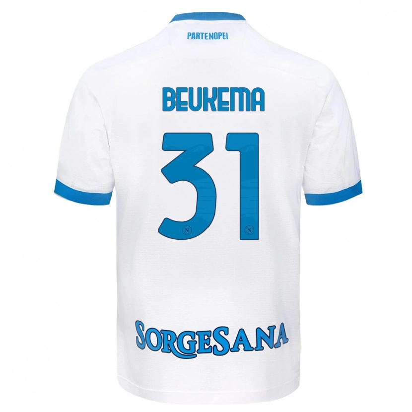 Danxen Mænd Sam Beukema #31 Hvid Himmelblå Udebane Spillertrøjer 2026/27 Trøje T-Shirt