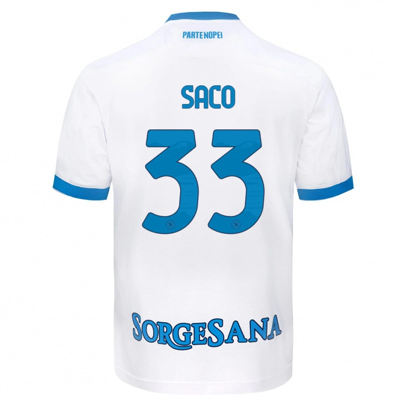 Danxen Mænd Coli Saco #33 Hvid Himmelblå Udebane Spillertrøjer 2026/27 Trøje T-Shirt