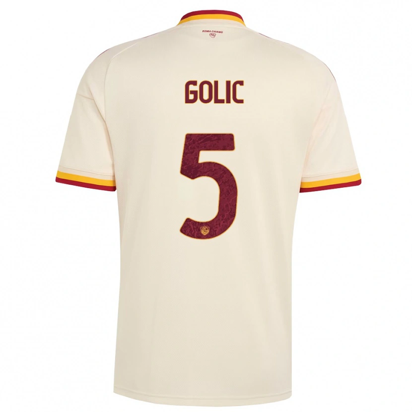 Danxen Mænd Lovro Golic #5 Champagne Rød Gul Udebane Spillertrøjer 2026/27 Trøje T-Shirt