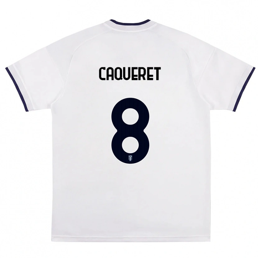 Danxen Mænd Maxence Caqueret #8 Hvid Rød Kongelig Blå Udebane Spillertrøjer 2026/27 Trøje T-Shirt