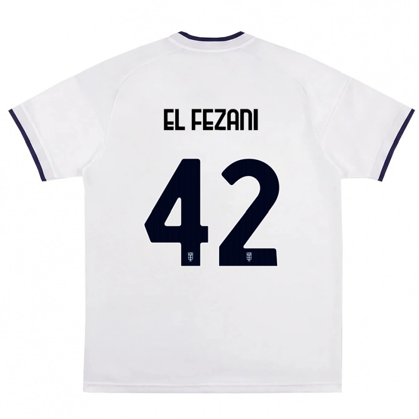 Danxen Mænd Mohamed El Fezani #42 Hvid Rød Kongelig Blå Udebane Spillertrøjer 2026/27 Trøje T-Shirt