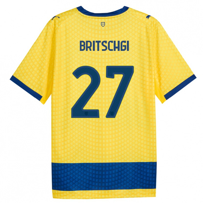 Danxen Mænd Sascha Britschgi #27 Gul Blå Sort Udebane Spillertrøjer 2026/27 Trøje T-Shirt