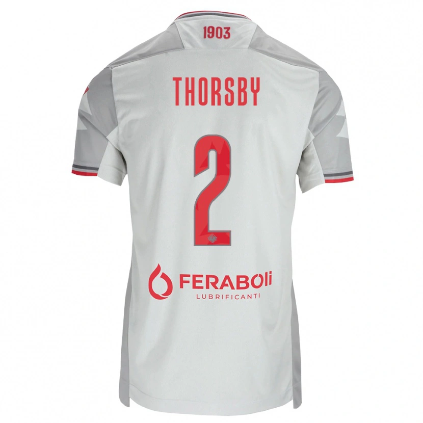 Danxen Mænd Morten Thorsby #2 Grå Hvid Rød Udebane Spillertrøjer 2026/27 Trøje T-Shirt