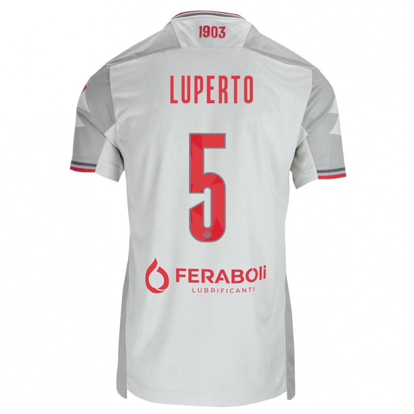 Danxen Mænd Sebastiano Luperto #5 Grå Hvid Rød Udebane Spillertrøjer 2026/27 Trøje T-Shirt