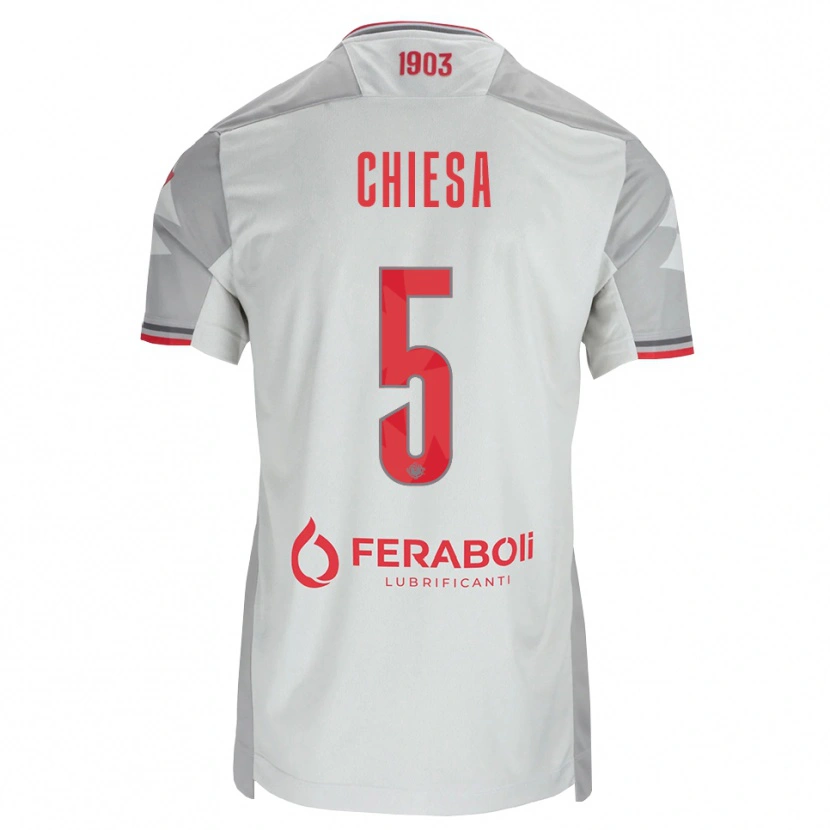 Danxen Mænd Mattia Chiesa #5 Grå Hvid Rød Udebane Spillertrøjer 2026/27 Trøje T-Shirt