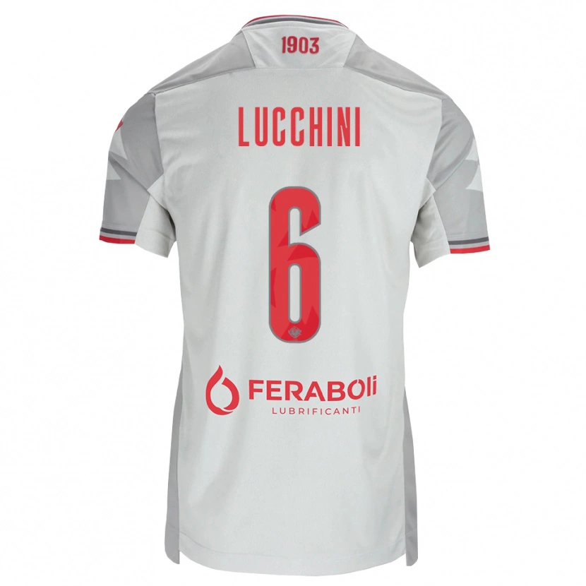 Danxen Mænd Matteo Lucchini #6 Grå Hvid Rød Udebane Spillertrøjer 2026/27 Trøje T-Shirt