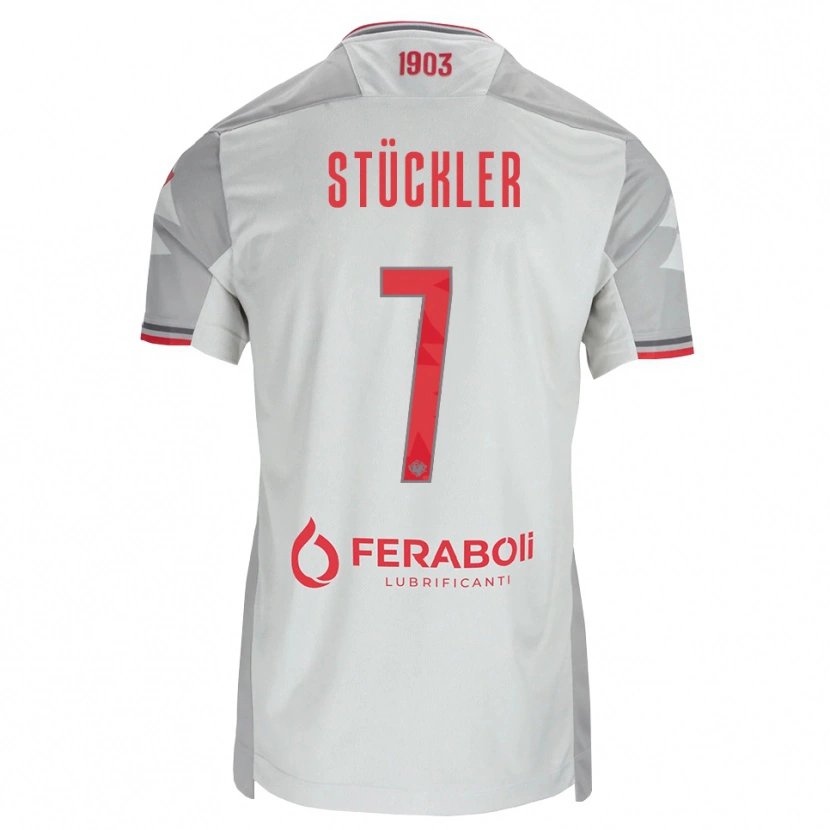 Danxen Mænd David Stückler #7 Grå Hvid Rød Udebane Spillertrøjer 2026/27 Trøje T-Shirt