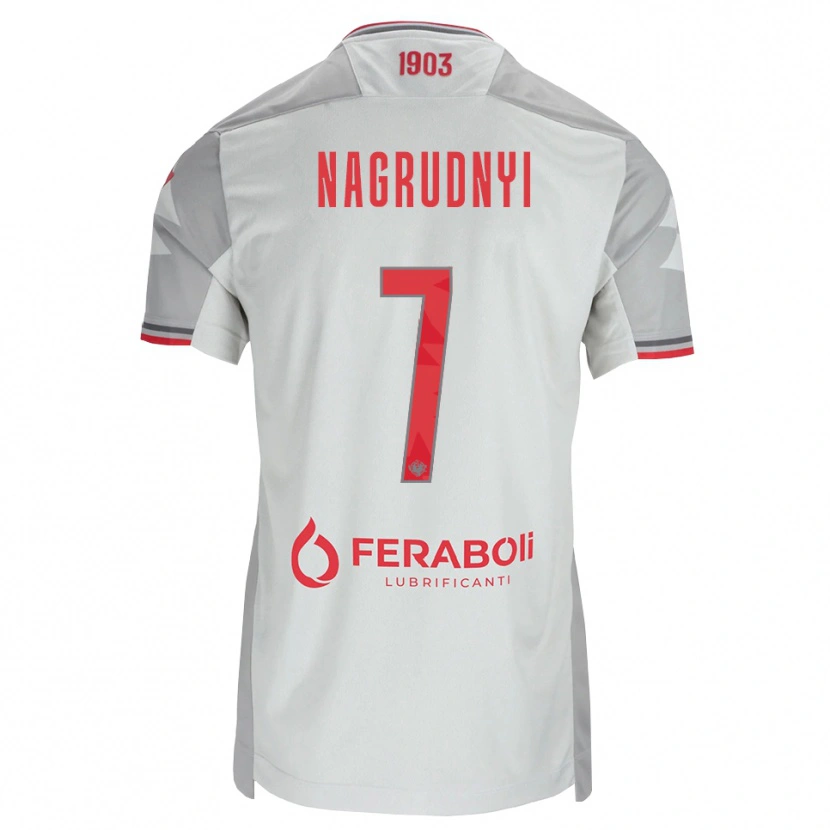 Danxen Mænd Vladyslav Nagrudnyi #7 Grå Hvid Rød Udebane Spillertrøjer 2026/27 Trøje T-Shirt