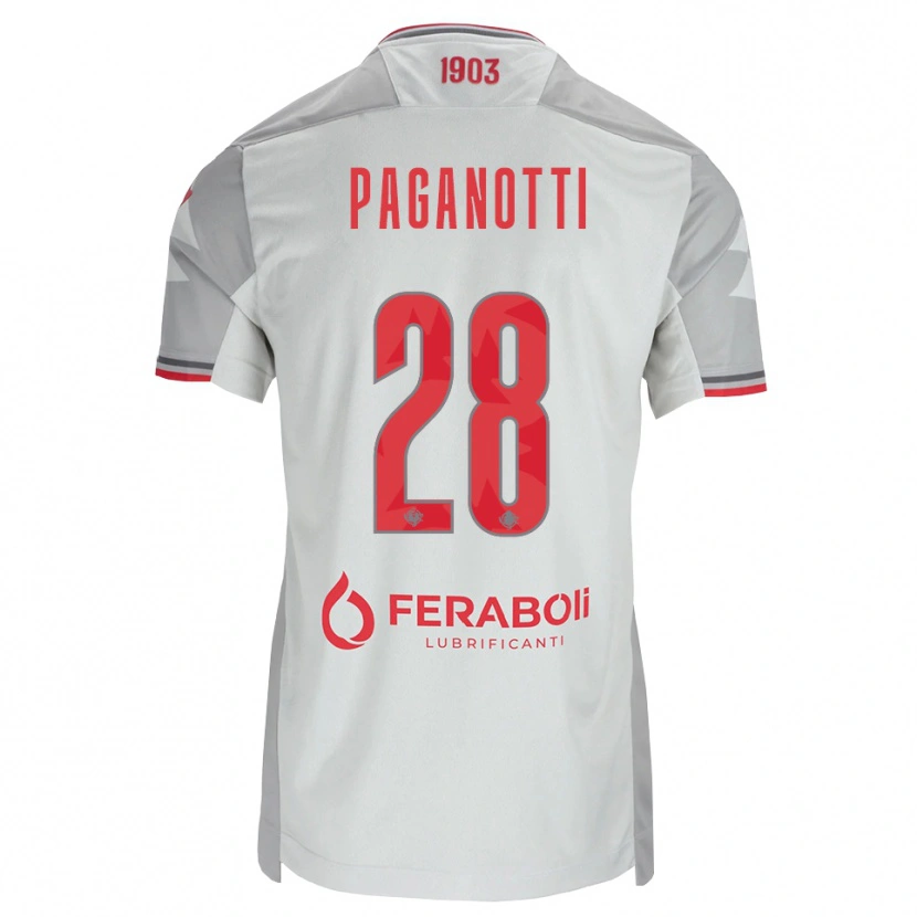 Danxen Mænd Michele Paganotti #28 Grå Hvid Rød Udebane Spillertrøjer 2026/27 Trøje T-Shirt