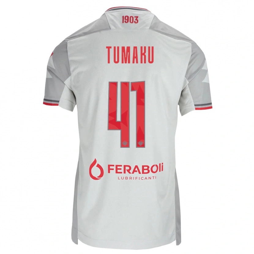 Danxen Mænd Niccolò Tumaku #41 Grå Hvid Rød Udebane Spillertrøjer 2026/27 Trøje T-Shirt