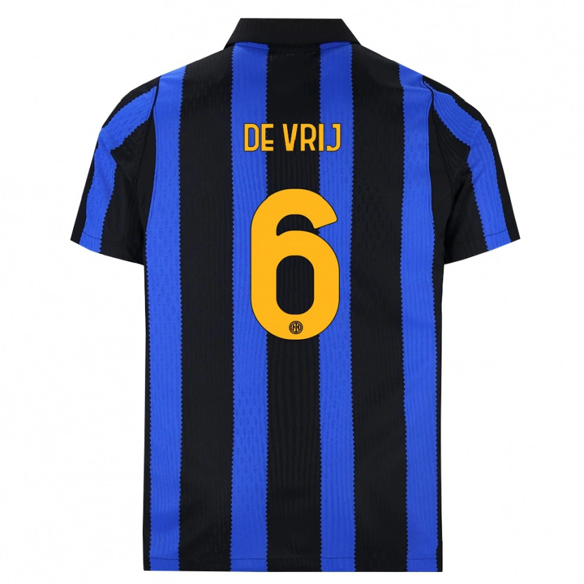 Danxen Kvinder Stefan De Vrij #6 Sort Blå Gul Hjemmebane Spillertrøjer 2026/27 Trøje T-Shirt