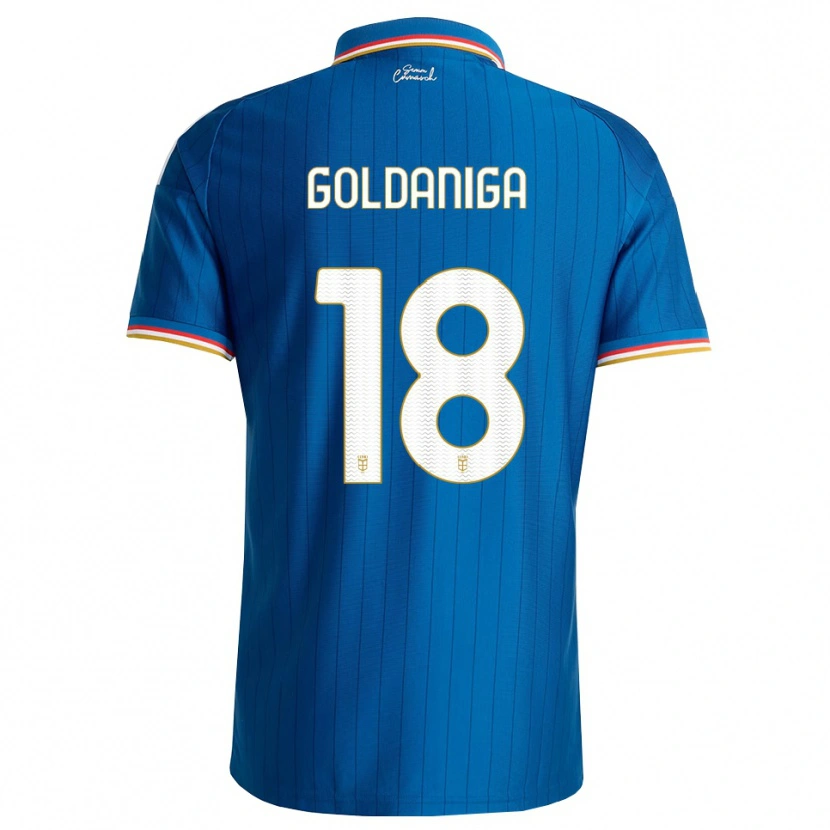 Danxen Kvinder Edoardo Goldaniga #18 Blå Hvid Rød Hjemmebane Spillertrøjer 2026/27 Trøje T-Shirt