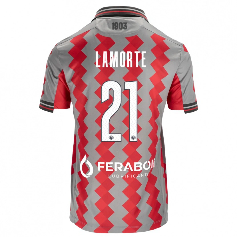Danxen Kvinder Alessandro Lamorte #21 Grå Rød Hvid Hjemmebane Spillertrøjer 2026/27 Trøje T-Shirt