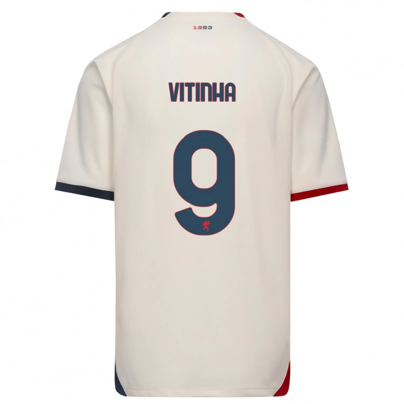 Danxen Kvinder Vítor Manuel Carvalho Oliveira #9 Off-White Rød Udebane Spillertrøjer 2026/27 Trøje T-Shirt