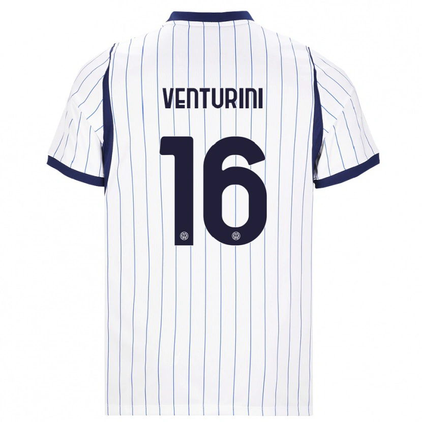 Danxen Kvinder Matteo Venturini #16 Hvid Marineblå Udebane Spillertrøjer 2026/27 Trøje T-Shirt