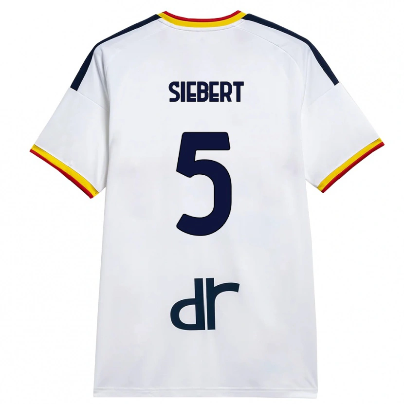 Danxen Kvinder Jamil Siebert #5 Hvid Gul Rød Udebane Spillertrøjer 2026/27 Trøje T-Shirt