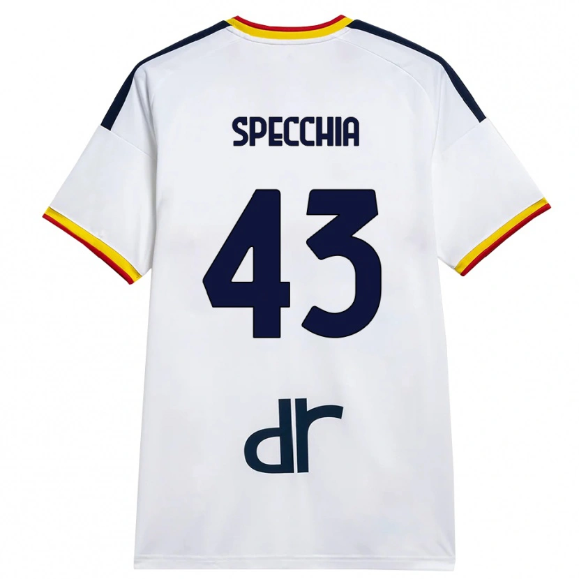Danxen Kvinder Marco Specchia #43 Hvid Gul Rød Udebane Spillertrøjer 2026/27 Trøje T-Shirt