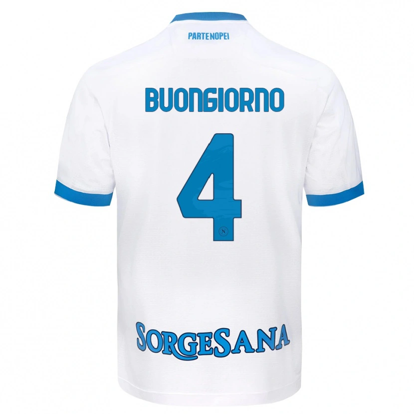 Danxen Kvinder Alessandro Buongiorno #4 Hvid Himmelblå Udebane Spillertrøjer 2026/27 Trøje T-Shirt