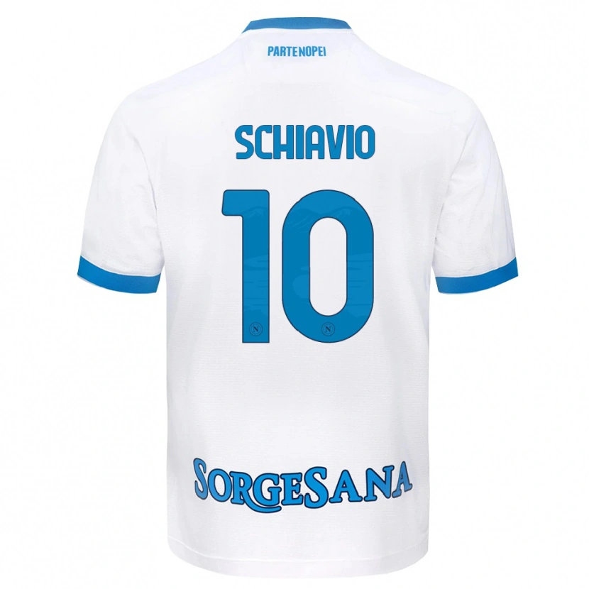 Danxen Kvinder Angelo Schiavio #10 Hvid Himmelblå Udebane Spillertrøjer 2026/27 Trøje T-Shirt