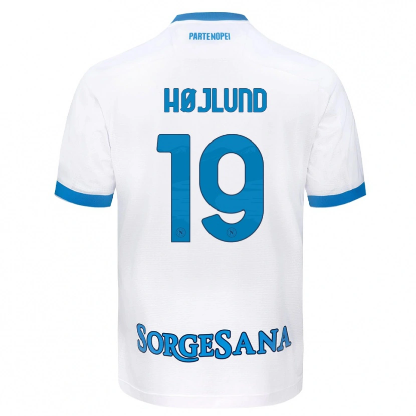 Danxen Kvinder Rasmus Højlund #19 Hvid Himmelblå Udebane Spillertrøjer 2026/27 Trøje T-Shirt