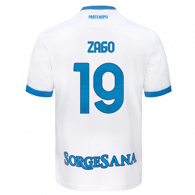 Danxen Kvinder Gabriele Zago #19 Hvid Himmelblå Udebane Spillertrøjer 2026/27 Trøje T-Shirt