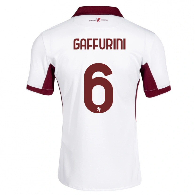 Danxen Kvinder Davide Gaffurini #6 Bordeaux Hvid Rød Udebane Spillertrøjer 2026/27 Trøje T-Shirt