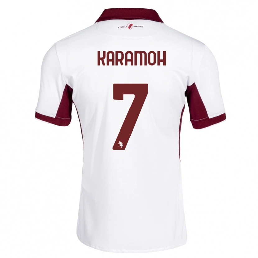 Danxen Kvinder Yann Karamoh #7 Bordeaux Hvid Rød Udebane Spillertrøjer 2026/27 Trøje T-Shirt