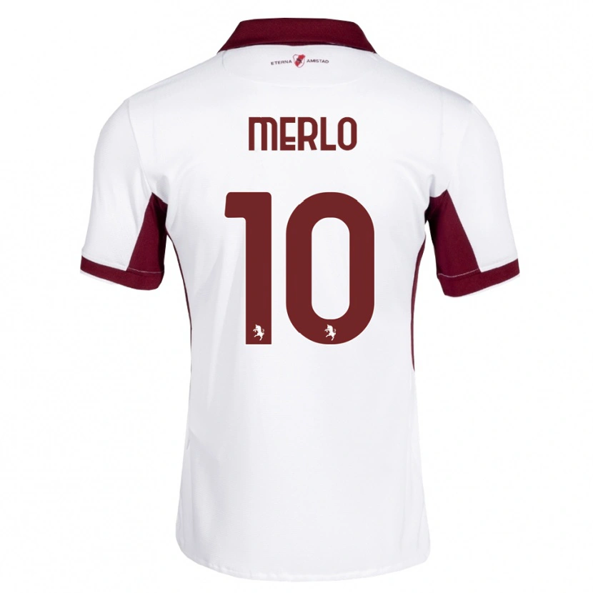 Danxen Kvinder Mattia Merlo #10 Bordeaux Hvid Rød Udebane Spillertrøjer 2026/27 Trøje T-Shirt